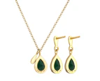 Elli Jewelry Women'S Drop Pendant Set Ear Hanger Quartz Gemstone In 925 Sterling Silver Gold Plated Jewelry Set - Green
