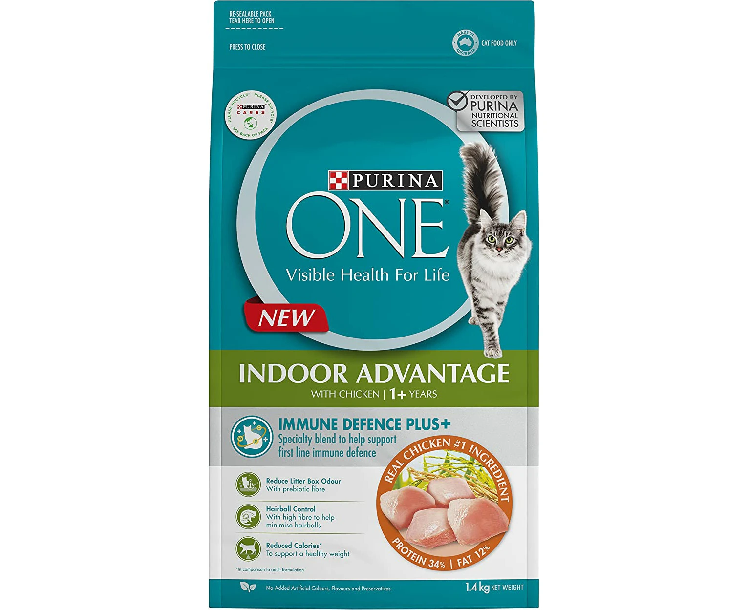 Purina One Adult Indoor Chicken Dry Cat Food Bag 1.4Kg