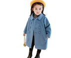 Dadawen Girls Dress Coat Kids Winter Warm Jacket Button Trench Long 2-7 Years-Blue