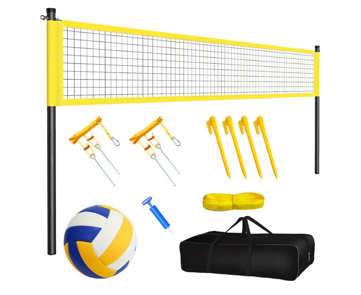 Portable Professional Volleyball Net Set with Adjustable Pole and Ball Pump Beach