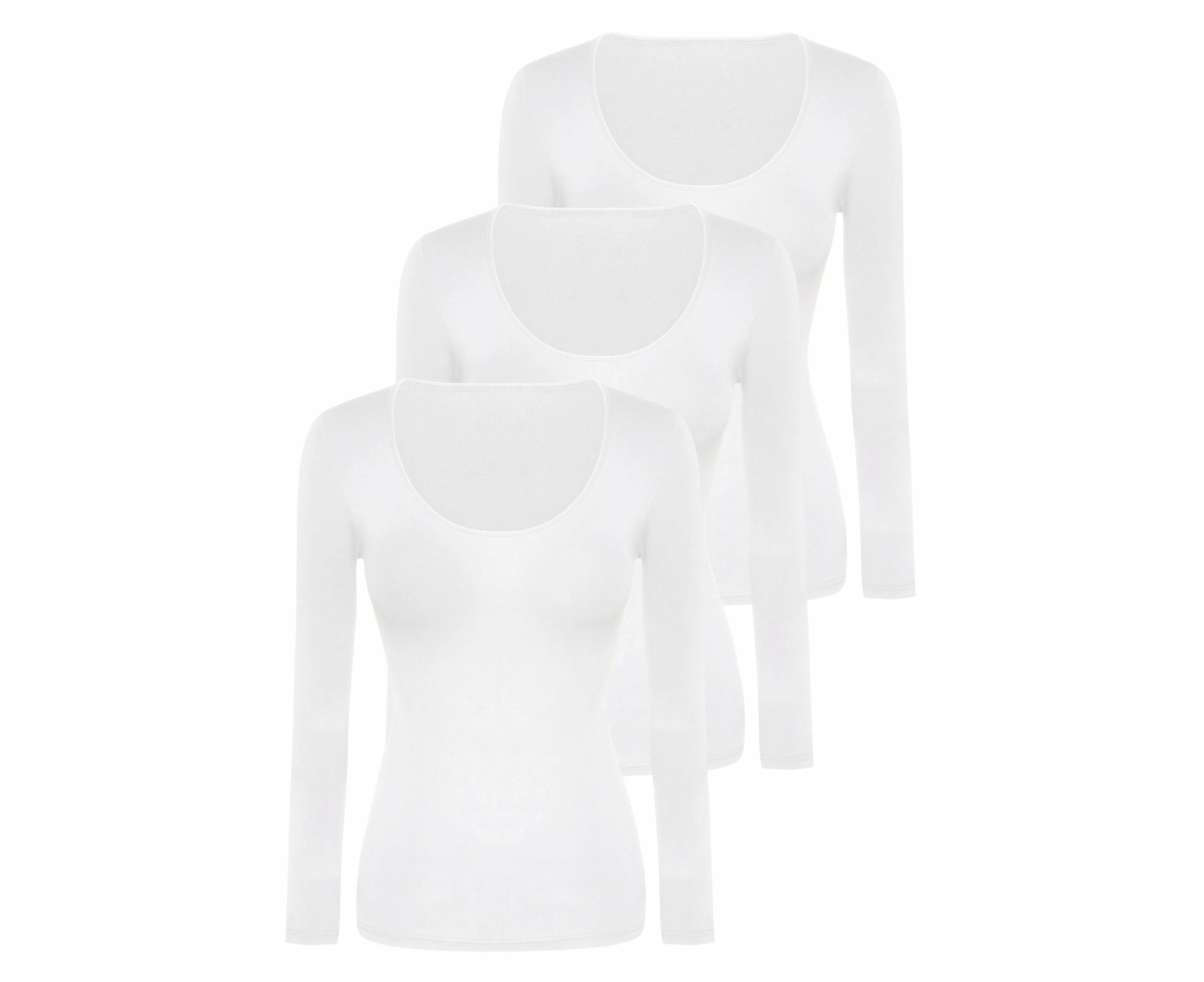 Curvy Bamboo Long Sleeve Top - 3 Pack - White