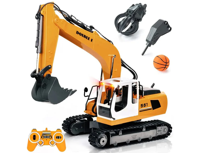 Double E E561-003 RC Excavator Truck  1/16 Scale 2.4GHz 3 In 1 Construction Truck Metal Shovel and Drill RC Toy For Kids