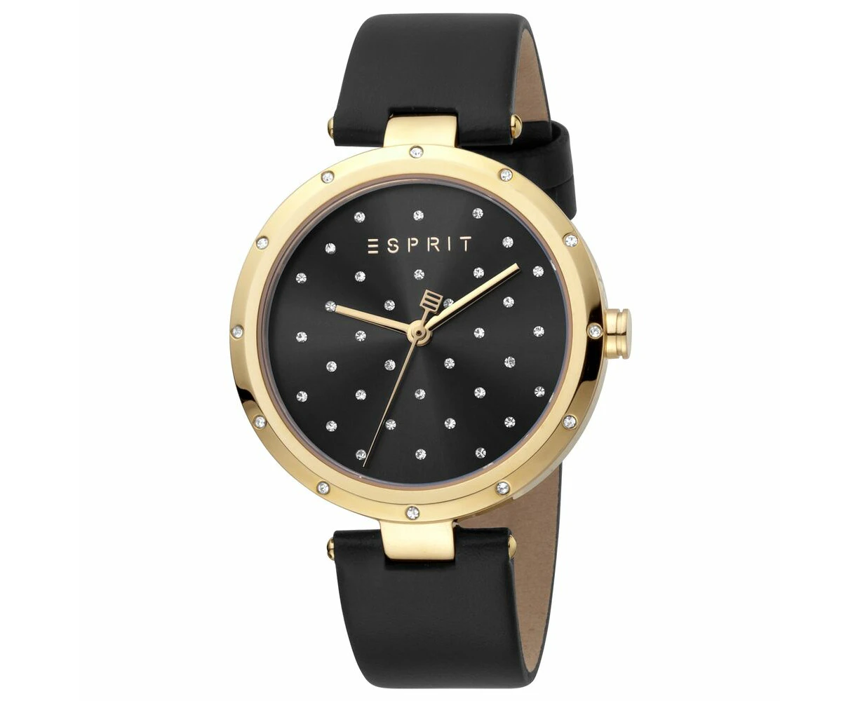 Esprit Ladies' Fashion Watch Es1l214l0025 Elegant Black Leather, Water Resistant, Quartz Movement