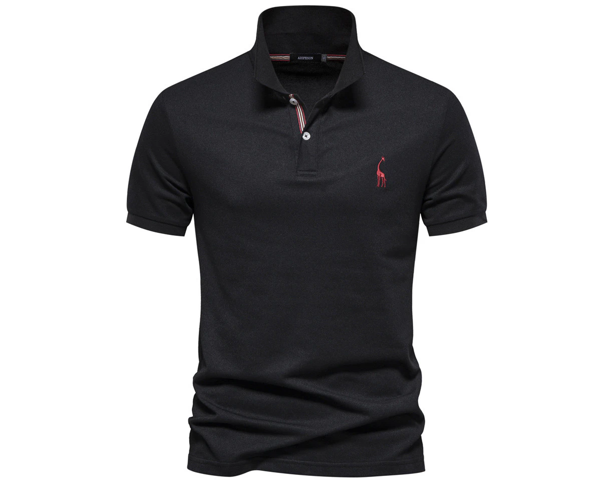 Mens Classic Short Sleeve Polo Shirts Slim-fit Embroidery Basic Shirts Business Work Shirts for Men-Black