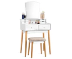 Costway Vanity Table Set Wood Dressing Vanity Table Set w/Mirror & Cushioned Stool Bedroom White