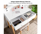 Costway Vanity Table Set Wood Dressing Vanity Table Set w/Mirror & Cushioned Stool Bedroom White