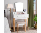 Costway Vanity Table Set Wood Dressing Vanity Table Set w/Mirror & Cushioned Stool Bedroom White