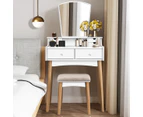 Costway Vanity Table Set Wood Dressing Vanity Table Set w/Mirror & Cushioned Stool Bedroom White