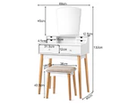 Costway Vanity Table Set Wood Dressing Vanity Table Set w/Mirror & Cushioned Stool Bedroom White