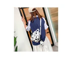Mini Canvas Daypack with Plush Pendant Cow Print Backpack for Women Lady Girls-Color-BK