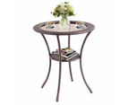 Outdoor Round Dining PE Rattan Table Patio Bistro Desk w/ Glass Tabletop