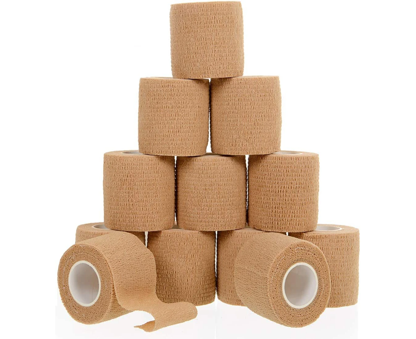 Self Adherent Cohesive Wrap Bandages (12 Pack Bundle) - 2” Wide, 5 Yards All Sports Athletic Tape | Brown Non-Woven Bandage  Medical Stretch,Cover All Tape