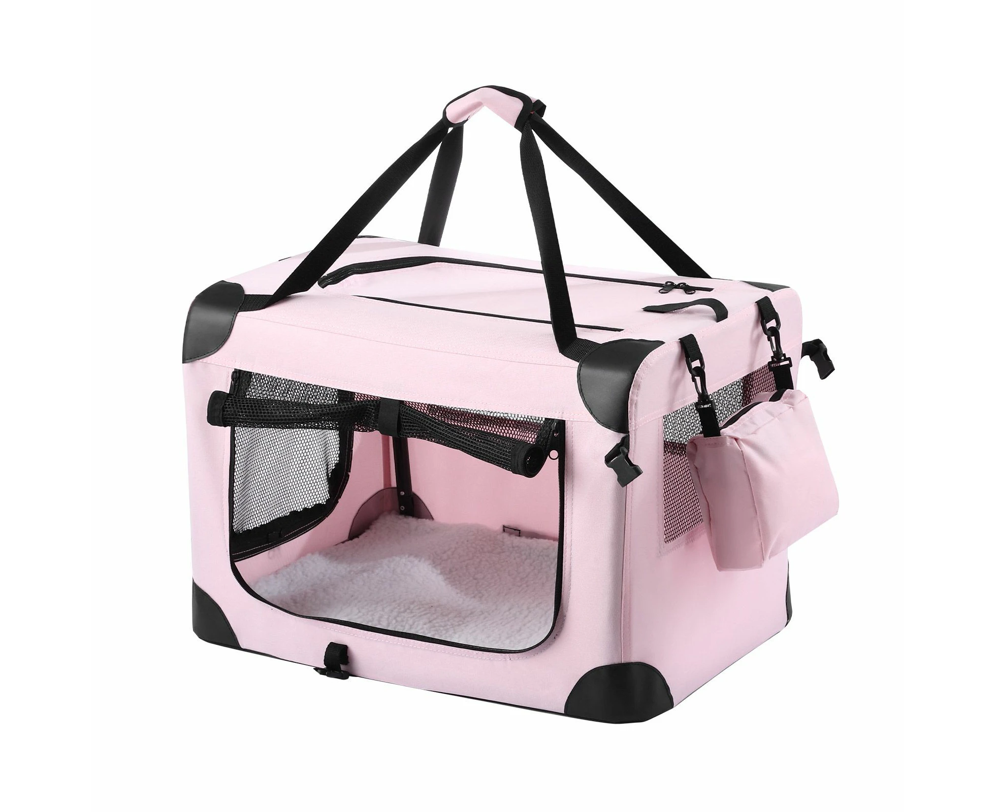 Soft Dog Crate Kennel Pet Cage Cat Travel Carrier Puppy Carry Bag Foldable Portable Medium Size Pink