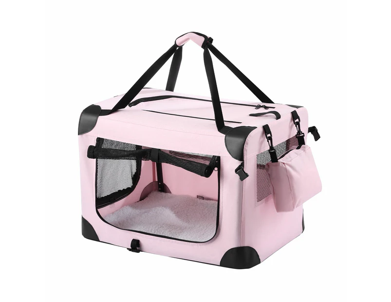 Soft Dog Crate Kennel Pet Cage Cat Travel Carrier Puppy Carry Bag Foldable Portable Medium Size Pink Catch