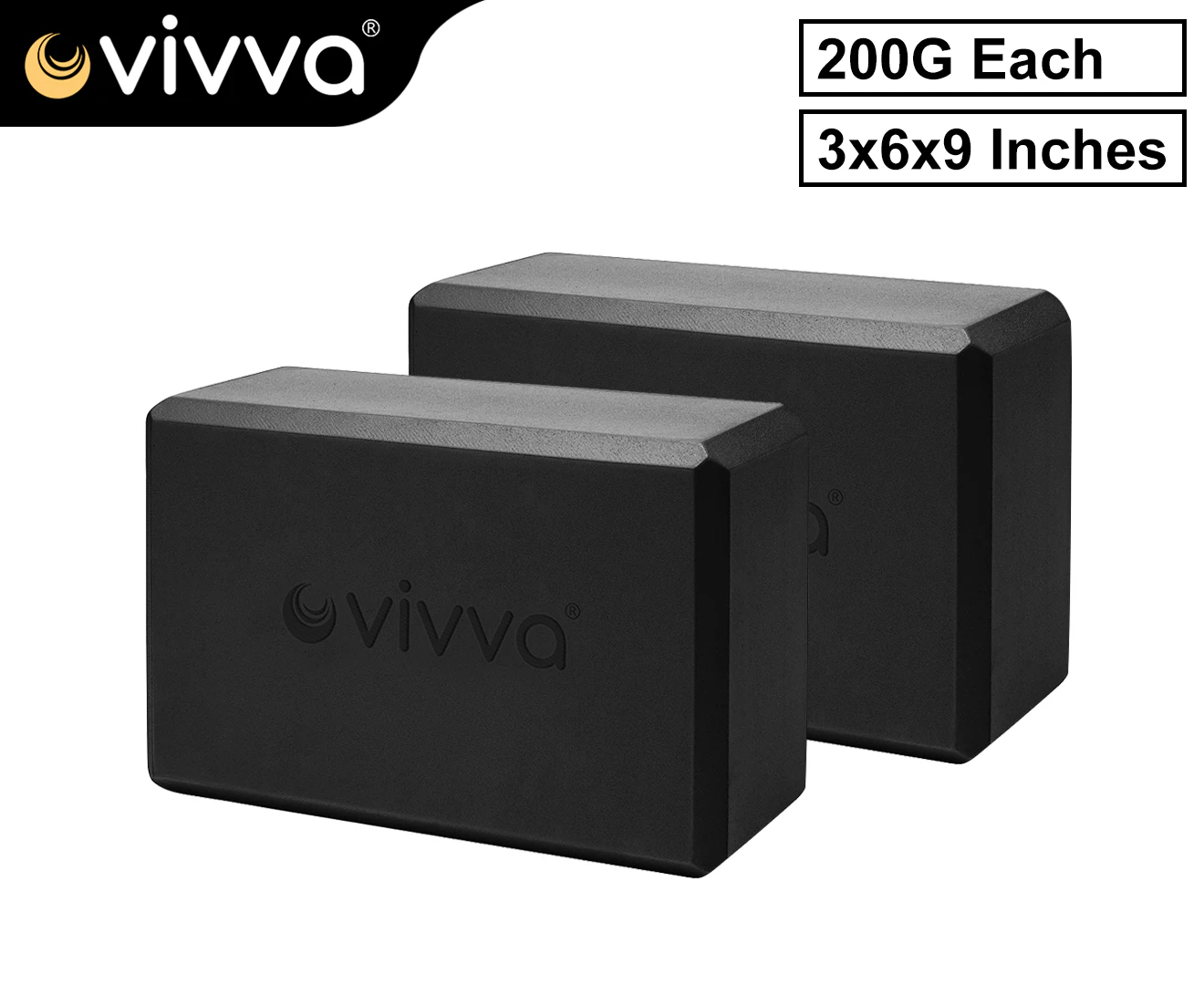 Vivva Yoga Block Brick High Density EVA Foaming Home Exercise Practice Fitness 23.5cmx15cmx7.5cm (2pcs, Black)