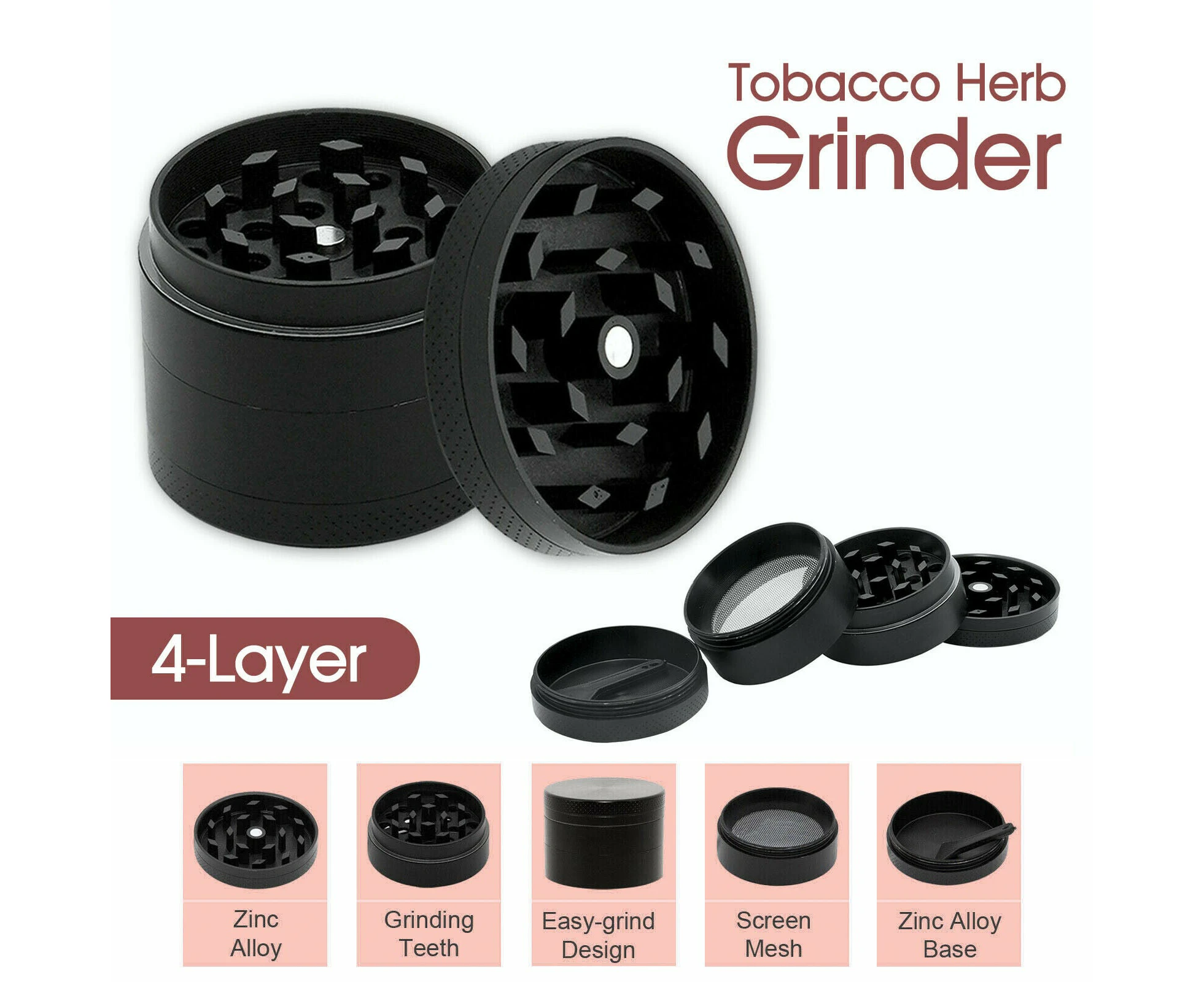 4 Layer Metal Zinc Alloy Tobacco Herb Grinder Hand Muller Smoke Crusher Spice