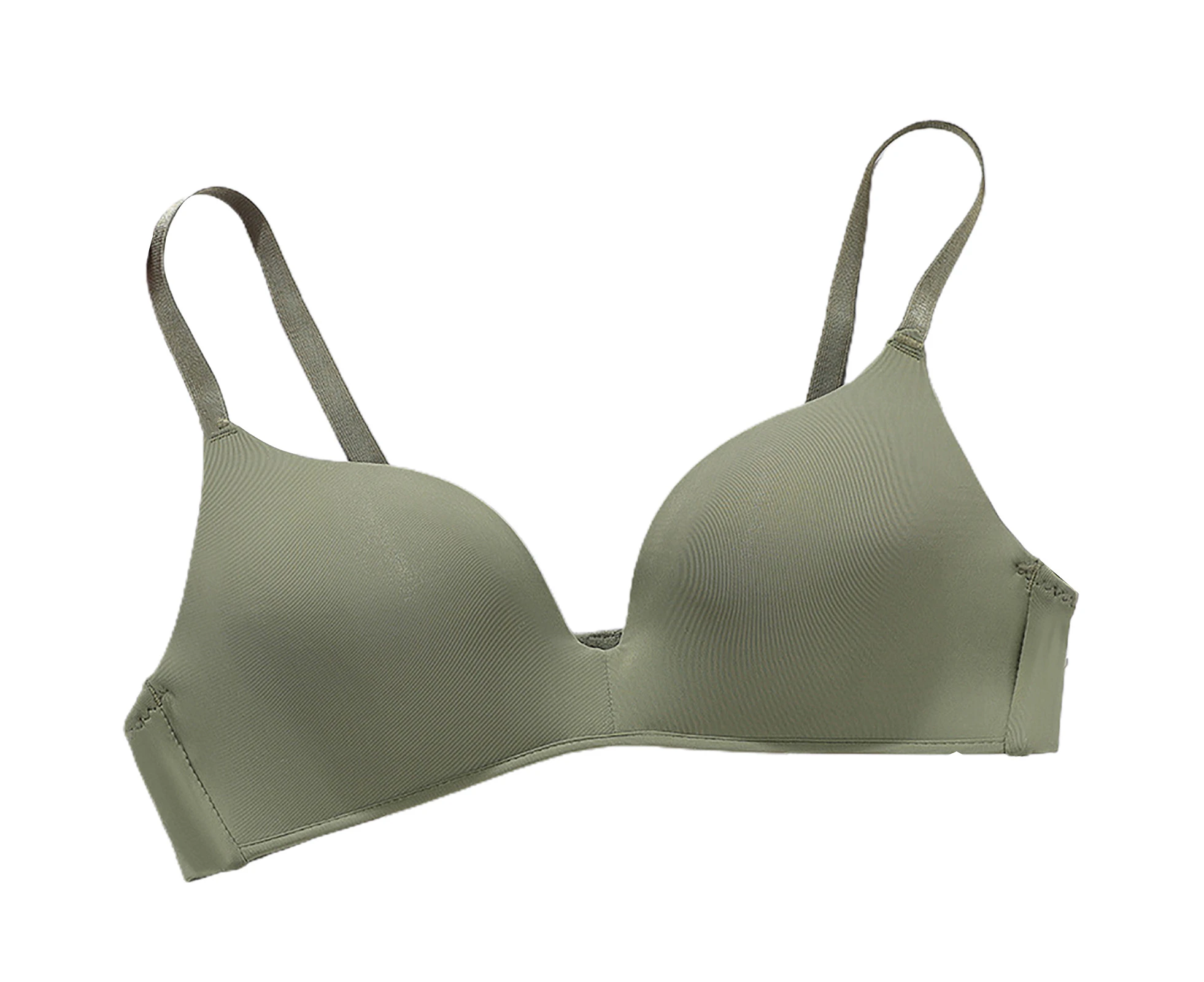 Fulllucky 3/4 Cup Pads Wire Free Adjustable Shoulder Straps Lady Bra Seamless Push Up Thin Underwear-Green