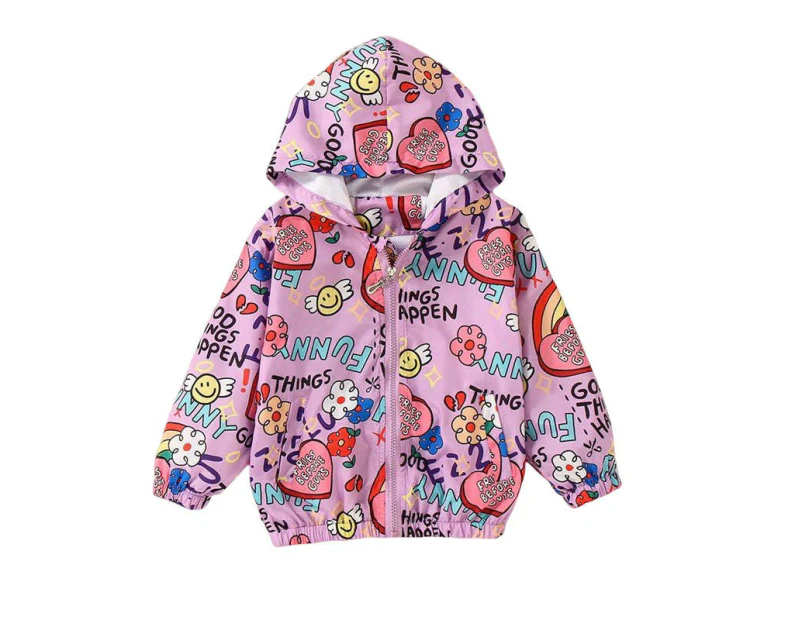 Dadawen Girls Rain Jackets Lightweight Hooded Cotton Raincoats Windbreakers for Kids-PurpleGraffiti