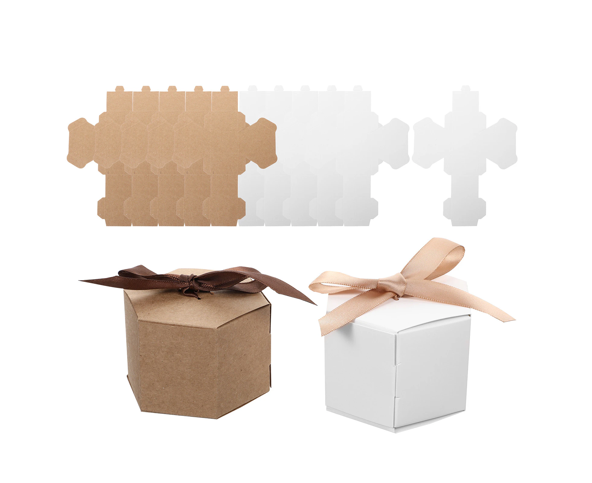 20pcs Hexahedron Candy Boxes Paper Gift Boxes with Ribbon for Baking Wedding