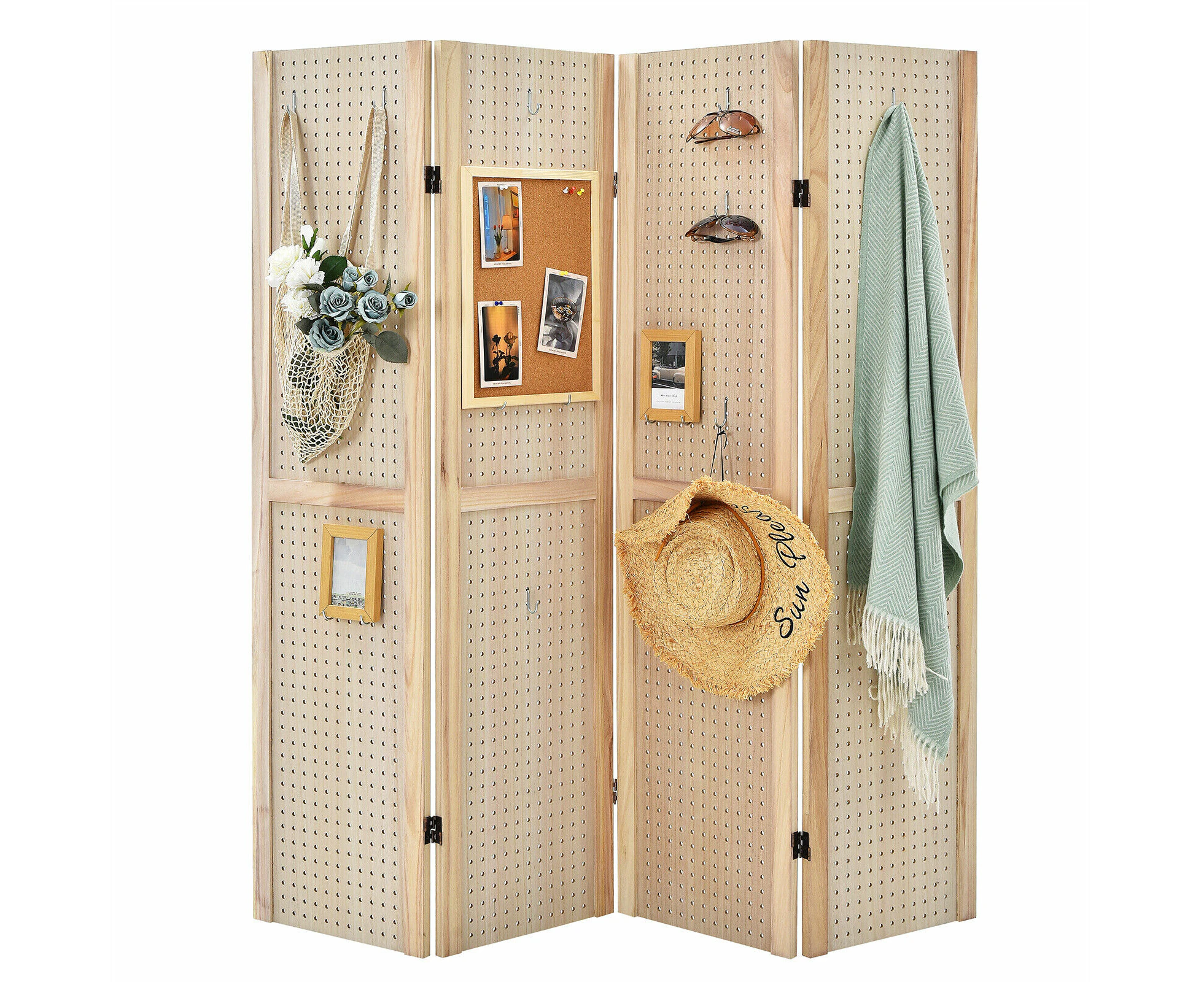 4-Panel Partition Room Divider Folding Privacy Screen Pegboard Display