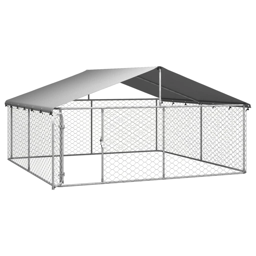 Outdoor Dog Kennel with Roof Galvanised Steel Fencing Pet Playpen Enclosure 3x3x1.5m