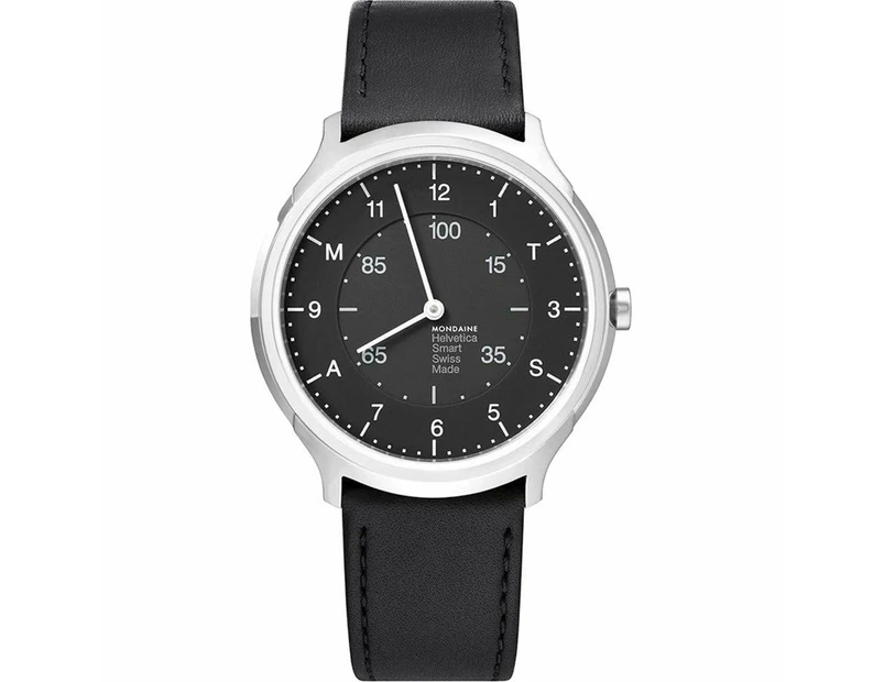 Mondaine Smart Mod. Helvetica Mfs 3a01 Stainless Steel Leather Strap Quartz Multifunction Sapphire Smartwatch Men's, Black