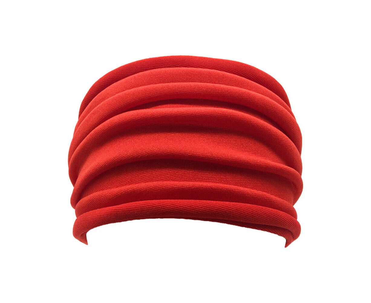 （Plain Red）Running Soft Extra Wide Hairband Stretchy Yoga Headband Elastic Turban Head Wrap