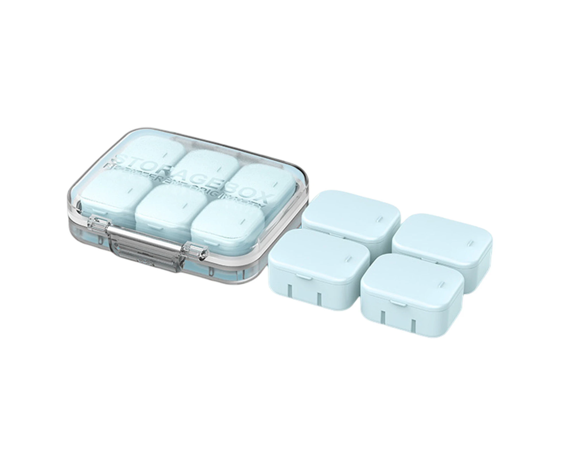 1 Set Pill Organizer Box Dustproof Compact Size Good Sealing Flexible Combination Food Grade Travel Use Individual Compartments Pill Case for Patient -Blue