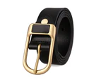 Kings Collection Black Men Genuine Leather Belt Adjustable with Gold Buckle Length 130cm