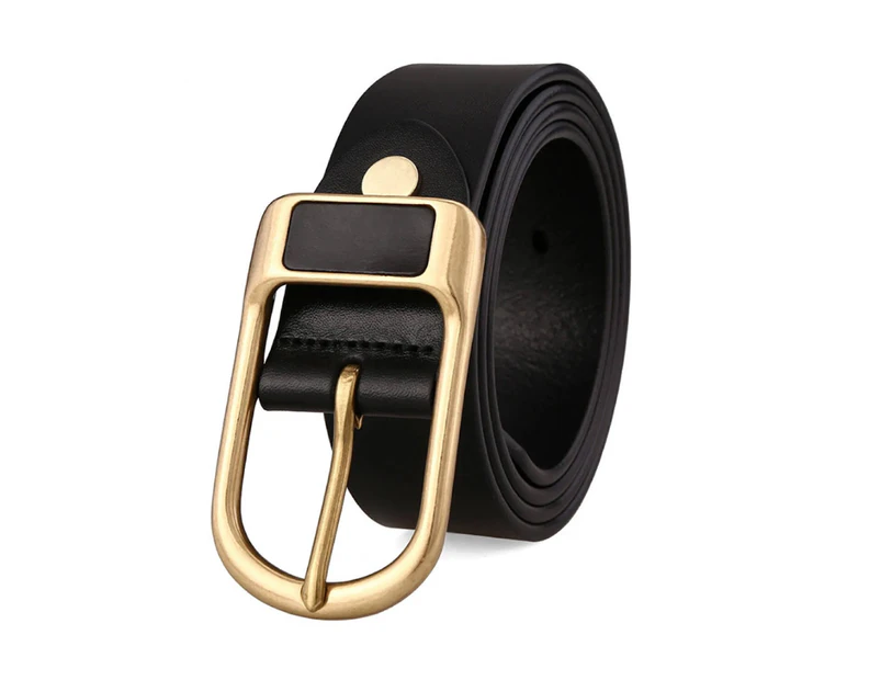 Kings Collection Black Men Genuine Leather Belt Adjustable with Gold Buckle Length 130cm