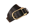 Kings Collection Black Men Genuine Leather Belt Adjustable with Gold Buckle Length 130cm