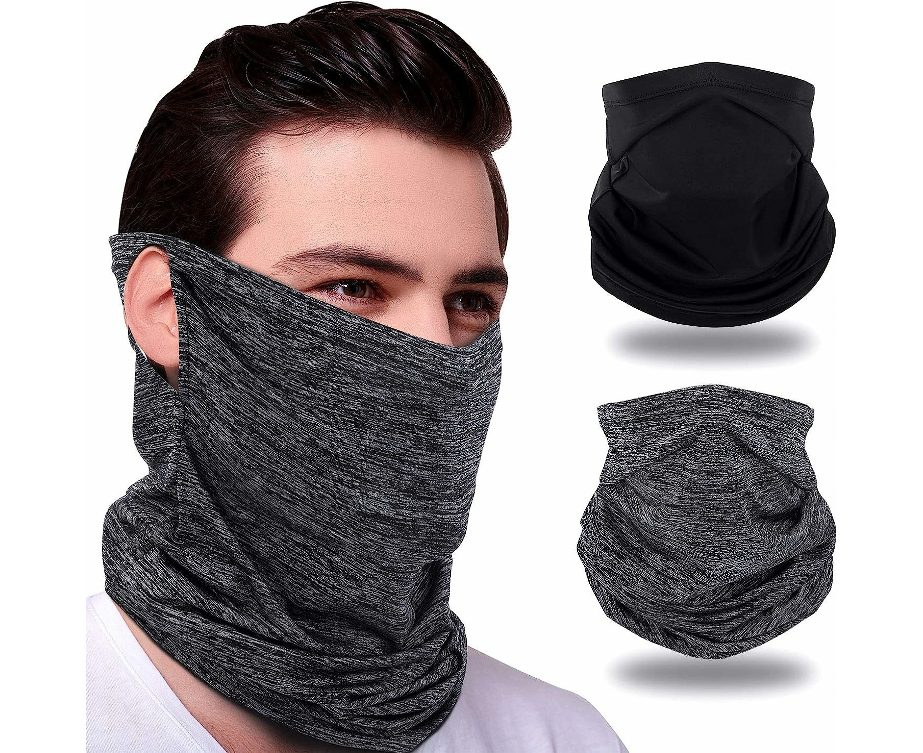 2 packs neck cuff balaclava bandana headgear, ear loops neck cuff headgear ice silk cooling sports scarf for outdoor use