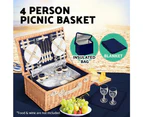 Picnic Basket Set Baskets 4 Wicker Person Outdoor Insulated Blanket Nav