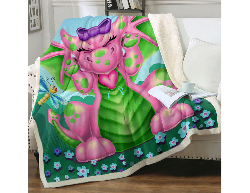 Throws Kids Size: 130cm x 150cm Cute Dragonflies vs Girl Pink Dragon