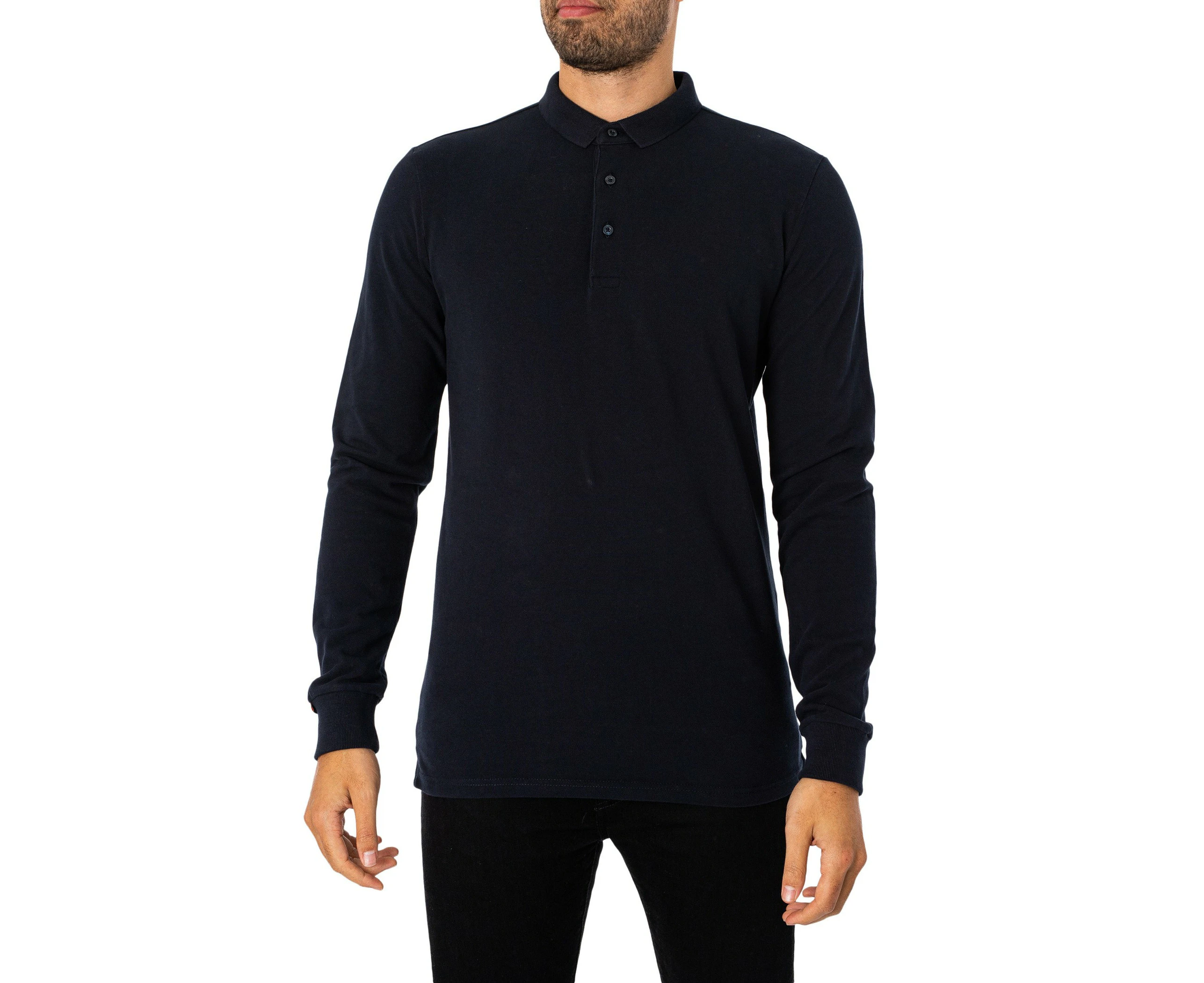 Superdry Men's Long Sleeved Cotton Pique Polo Shirt - Blue