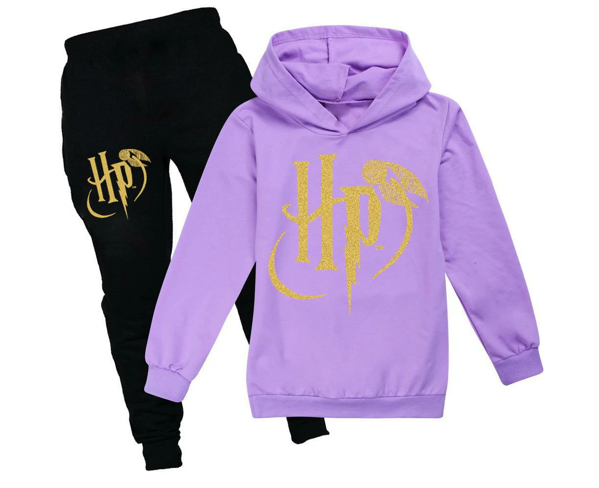 Children Boys Girls Harry Potter Hoodies Hooded Sweatshirt Top Sport Jogger Pants Trousers Long Sleeve Tracksuit Set - Purple