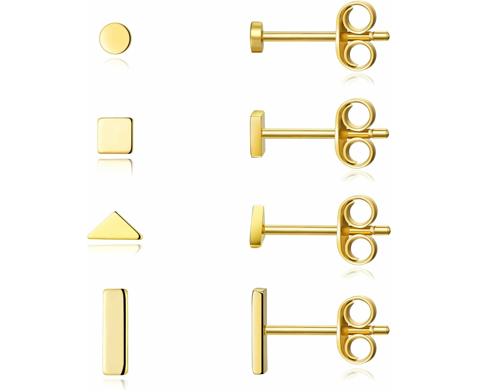 4 Pairs of  Simple Geometric Small Stud Earring Set Tiny Circle Triangle Square Bar Stud Earrings Mini Cartilage Tragus Earring(Gold)