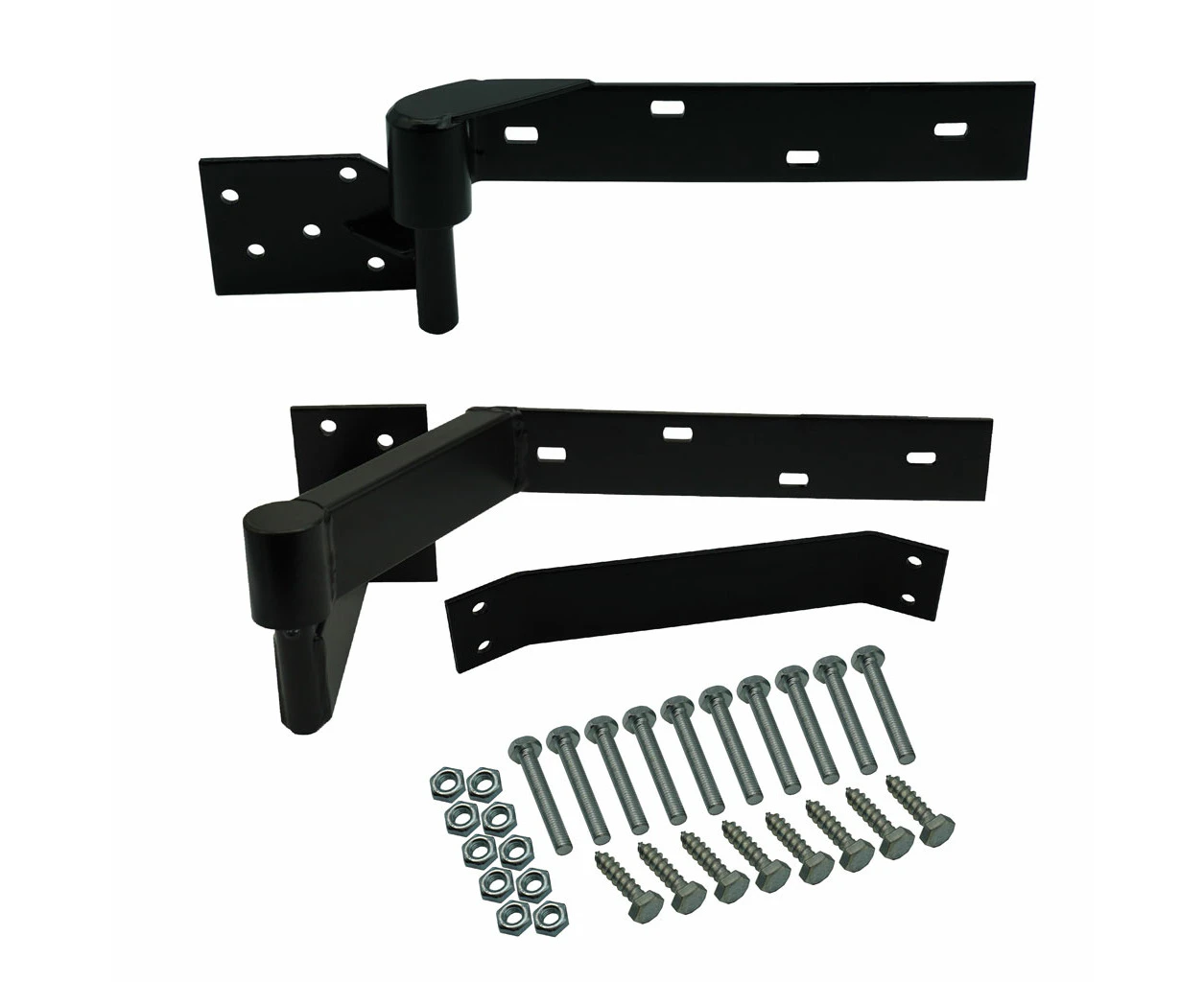 Gate Hinges, Left Side Heavy Duty with Support Bracing Satin Black Powder Coated Rising Gate Hinges