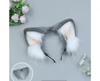 Handmade Wolf Fox Fur Ears Hairhoop Headwear Dress Party Halloween Costume Headband Hairband, grey