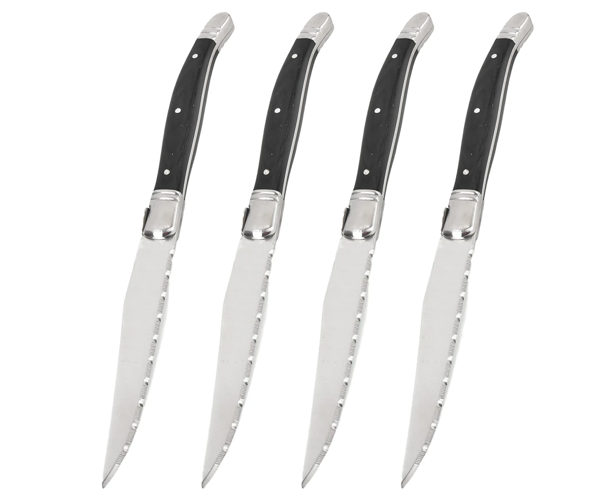 Steak Knives，Black Full-Tang And Triple Rivet Non-Serrated Stainless Steel Sharp Blade Flatware Steak Knife Set