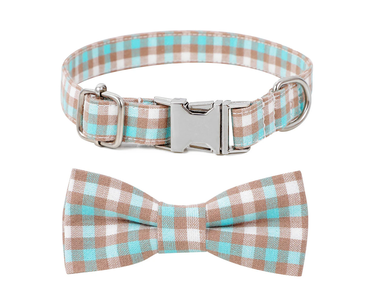 Dog Circle Pet Bowknot Plaid Pet Collar Cotton Alloy Buckle Dog Collar**l**