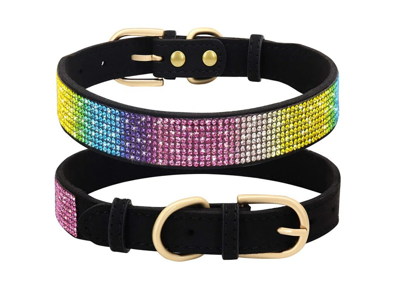 Soft Suede Leather Rhinestone Dog Collar