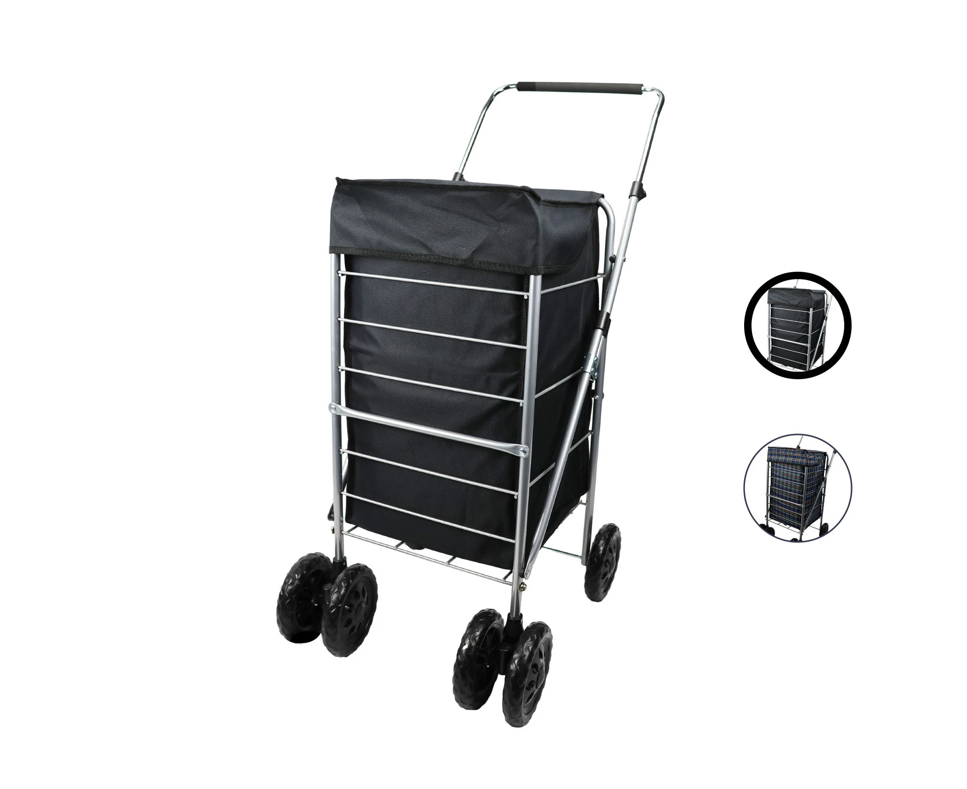 Foldable Shopping Trolley Aluminium Cart Grocery Luggage With Cover - Black