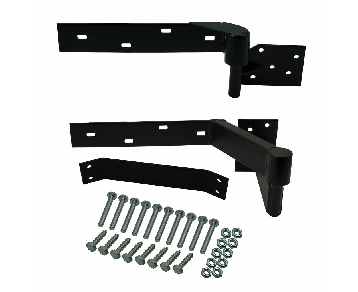 Gate Hinges, Right Side Heavy Duty with Support Bracing Satin Black Powder Coated Rising Gate Hinges