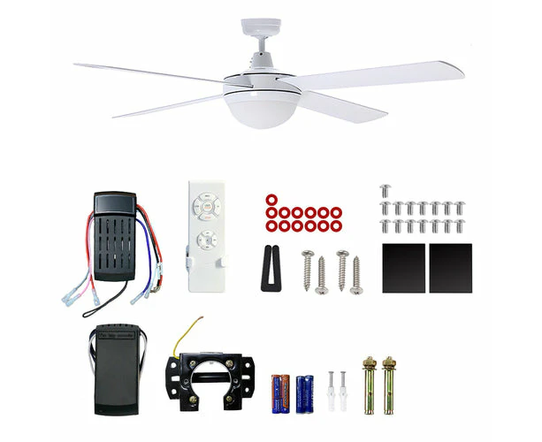 52 Inch Ceiling Fan Wall Remote Fan Kit Light Remote-Control Fans 4 Blades White