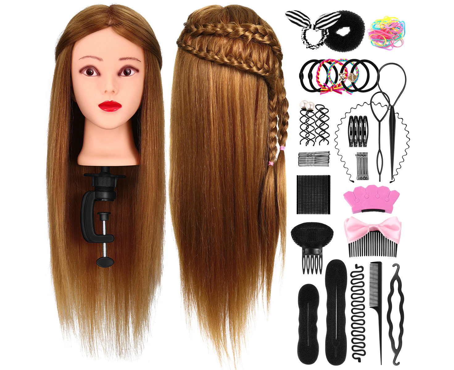 Mannequin Head Set with Hair Salon Training Head Stand Set for Professionals Practitioners