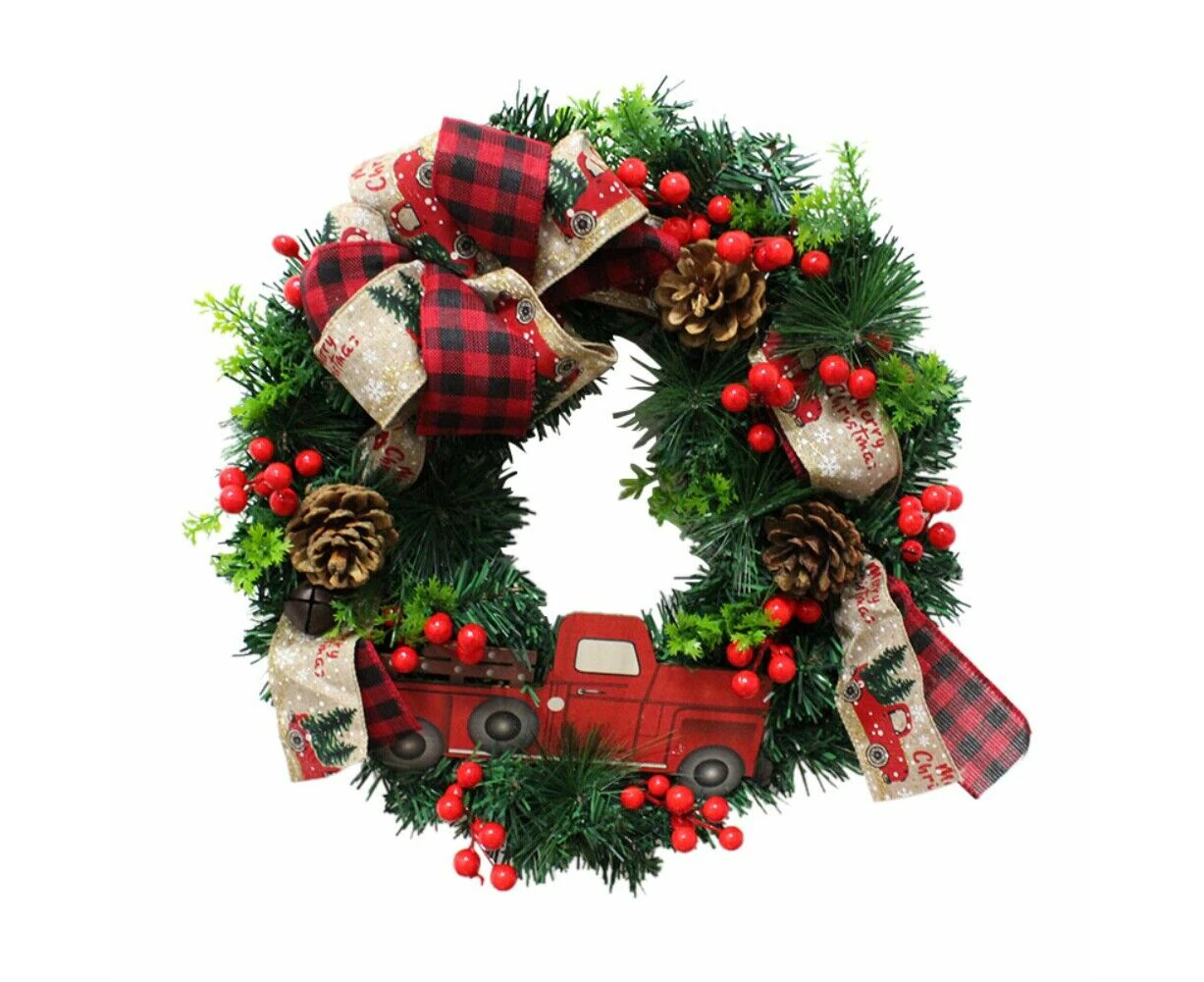 Christmas Wreath Artificial Pinecone Red Car Truck Bowknot Berry Garland Hanging