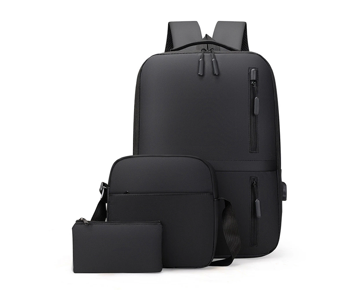 Men'S Business Bag Three-Piece Laptop Backpack-With Usb Charging Port,Black