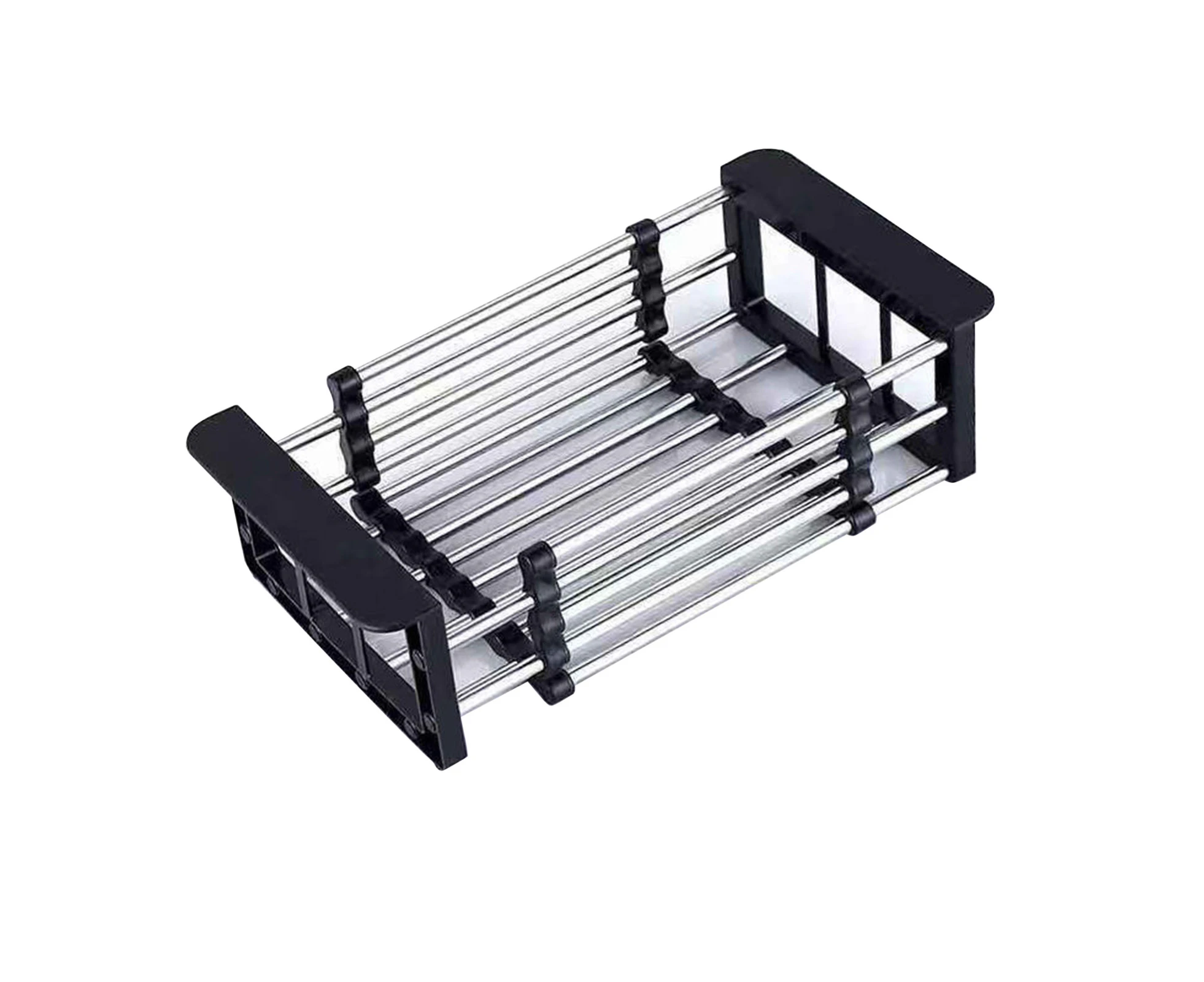 Oraway Sink Drain Rack Stretchable Strong Bearing-capacity Large Capacity Stainless Steel Fruit Vegetable Dishes Washing Drain Rack Kitchen Tools - Black