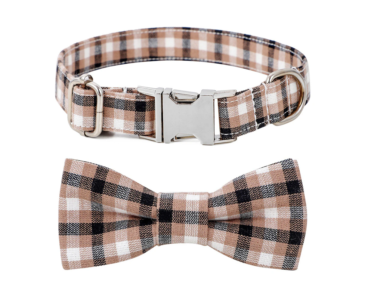 Cotton Alloy Buckle Dog Collar Pet Bowknot Checker Pet Collar**s**